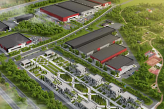 design 3d multifunctional center,industrial park masterplan,green infrastructure