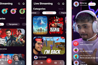 build live streaming app and website, video streaming app, music streaming app
