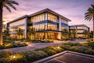 redesign 3d commercial building office renovation, showroom, workspace rendering