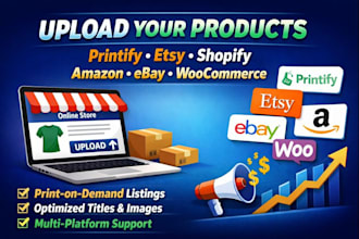 upload product on printify shopify etsy amazon ebay printful  wix woocommerce