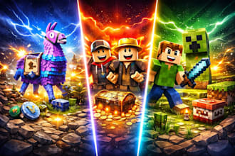 design professional youtube thumbnail, fortnite roblox and minecraft gaming pack