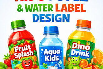 design colorful kids juice and water bottle label design
