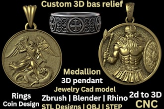 bas relief printable 3d coin medallion pendant cnc design jewelry cad stl zbrush