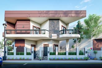 renovate 3d duplex house exterior, coastal resort render