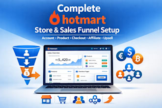 set up your complete hotmart store, sales funnel and affiliate system
