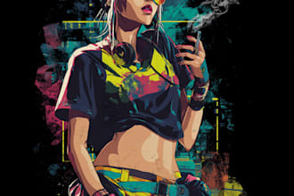 do a 80s pop cyberpunk t shirt design