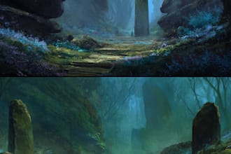 draw fantasy, post apocalyptic, background or concept art