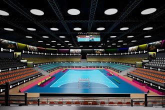 recreate 3d indoor basketball court,sport field,stadium facility,tennis render