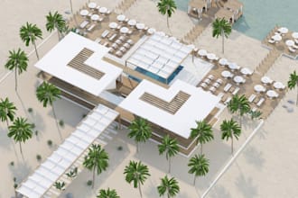 do 3d beach resort design, beach house, beach villa, beachfront, vacation home