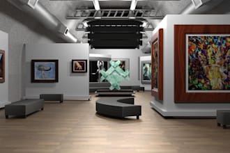3d cgi art gallery design, 3d art museum, exhibition gallery, virtual tour