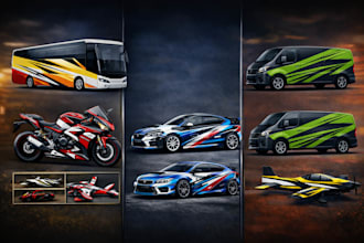 custom livery design for motorcycle, car, rc plane, bus