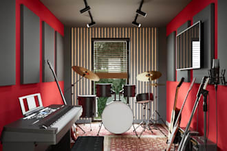 design 3d interior for youtube studios,home music studios recording artists band