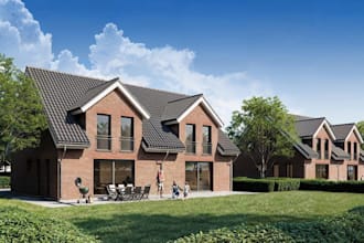 renew 3d modern brick townhouse outdoor suburban home render