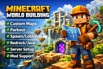create minecraft maps, parkour, builds, bedrock or java servers and mod setup