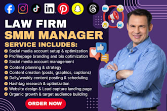 law firm social media marketing manager attorney notary lawyer tax leads website