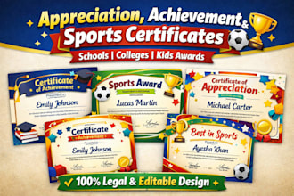 design professional appreciation achievement sports certificates for schools