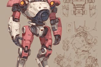 create an mecha robot character sheet design