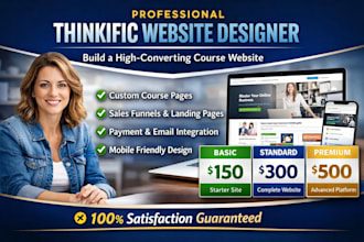 design a professional thinkific course, thinkific website, teachable course