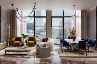 turn space to modern interior render, virtual stagging, open plan layout design