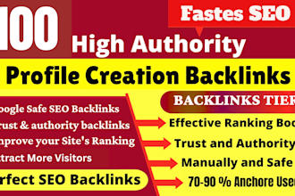 create 100 high authority pr9 profile creation backlinks