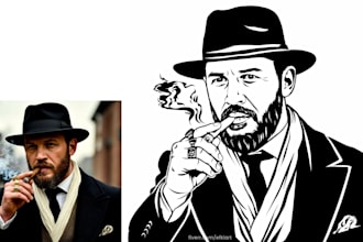 draw line art black and white vector portrait