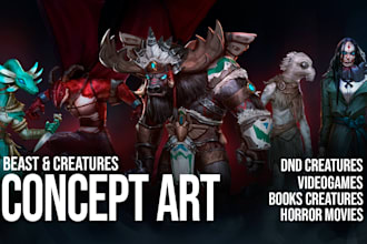paint a conceptual art of creatures and beasts for you
