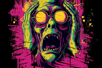 make a amazing retro horror cartoon for your tshirt design