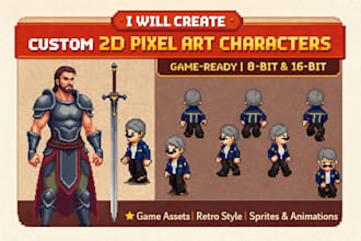 create 2d pixel art character 8 bit 16 bit 2d game asset
