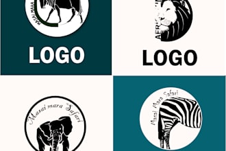 wildlife logo and adventure branding  lion elephant zebra