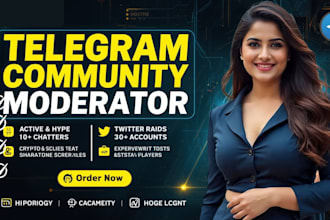 be your telegram moderator for crypto group with 10 chatters, admin, manager
