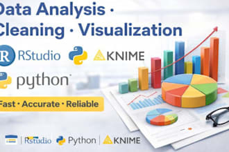 do data analysis, cleaning and visualization using r, rstudio, python, knime