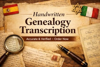 transcribe handwritten genealogy records, family tree documents, ancestry