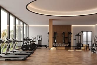revamp 3d luxury gym,fitness center, interior layout,pacifica workout,cgi render