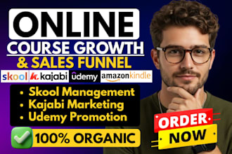 do online course promotion, skool marketing, and kajabi sales funnel