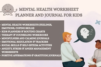 design mental health worksheet, palanner, workbook and journal for kisd