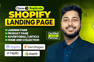 design shopify landing page using pagefly, gempages, replo or clone any pages