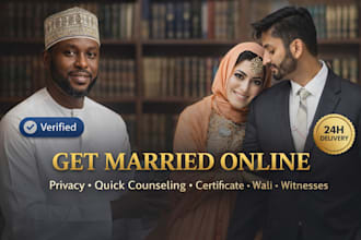 perform online islamic nikah with official certificate, provide wali, witnesses
