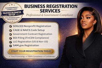 non profit business registration llc registration 501c3 mbe ein cage code uei