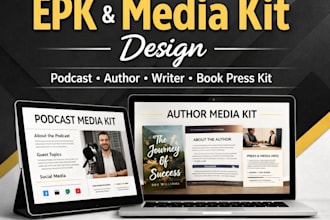 create professional epk media kit for podcast, author, writer and book press kit