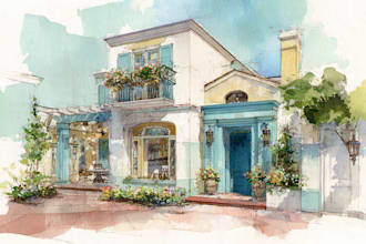 draw architectural sketches of buildings with watercolor
