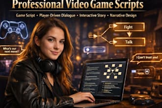 write professional video game scripts and player driven narrative dialogue