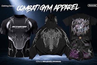 design combat gym apparel for MMA boxing and fitness brand in streetwear style