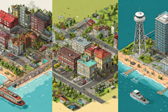 design a isometric 2d event map or illustrated maps