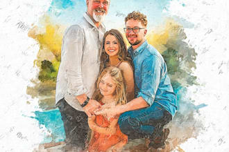 draw a family portrait with portrait watercolor painting