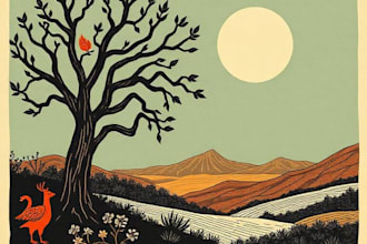 design linocut woodcut vintage retro illustration