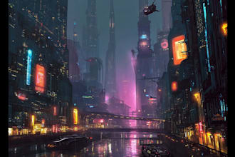design a cyberpunk futuristic city art