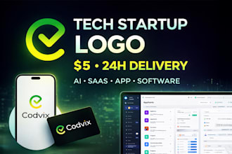 design a modern tech startup logo in 24 hours with premium branding