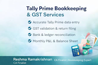 do tally prime bookkeeping, gst data entry and gst return filing
