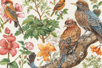 draw an animal and botanical illustration