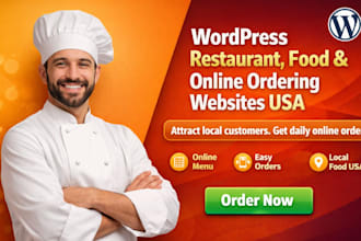 build wordpress restaurant food online food ordering menu cafe food website USA